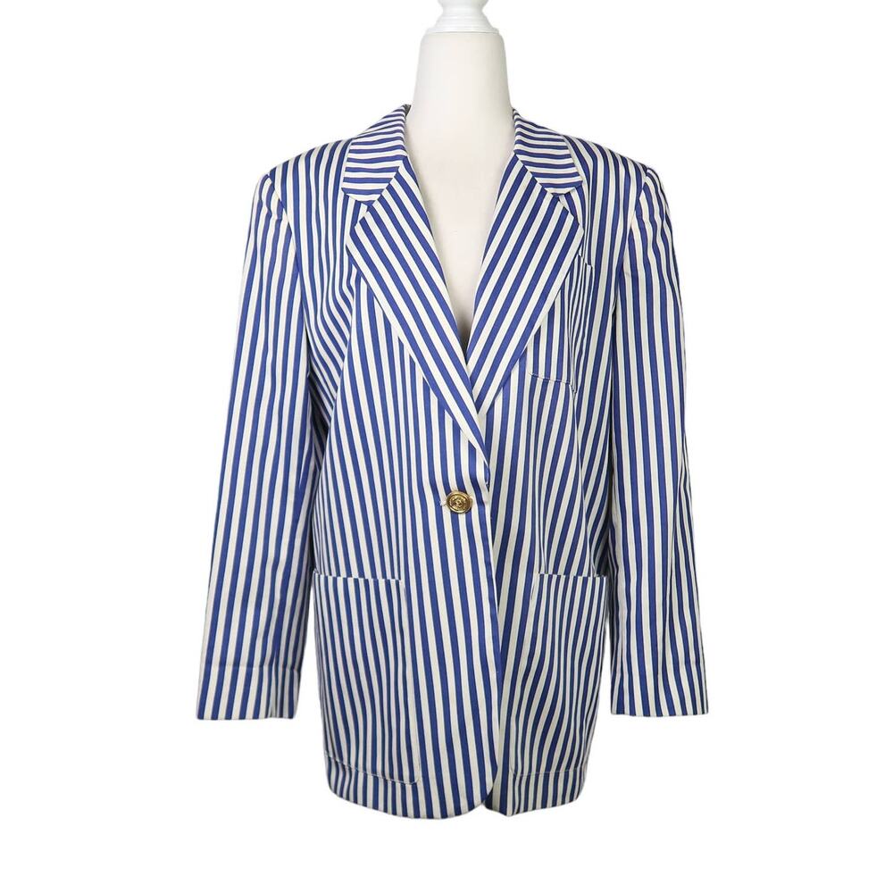 Vintage 90s Liz Claiborne blue and white stripe cotton blazer jacket 8P